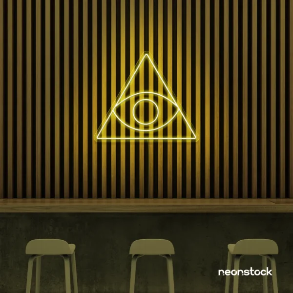 Eye of Providence neon sign in lemon yellow – symbolic LED wall decor for spiritual and modern spaces.