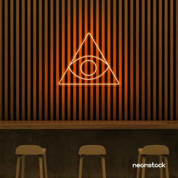 Eye of Providence neon sign in orange – symbolic LED wall decor for spiritual and modern spaces.