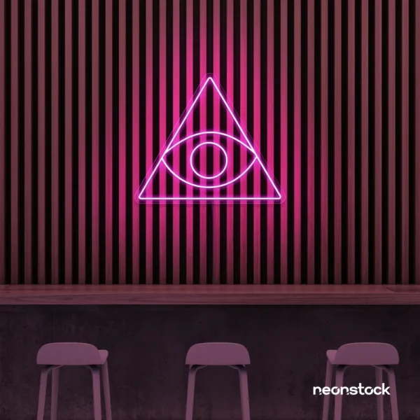 Eye of Providence neon sign in pink – symbolic LED wall decor for spiritual and modern spaces.