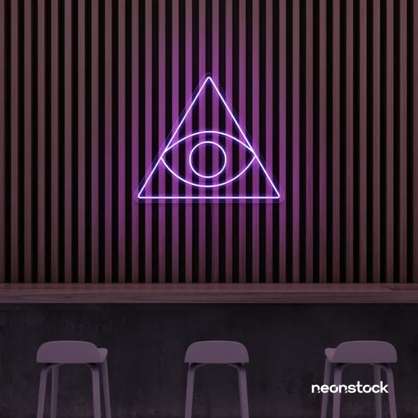 Eye of Providence neon sign in purple – symbolic LED wall decor for spiritual and modern spaces.