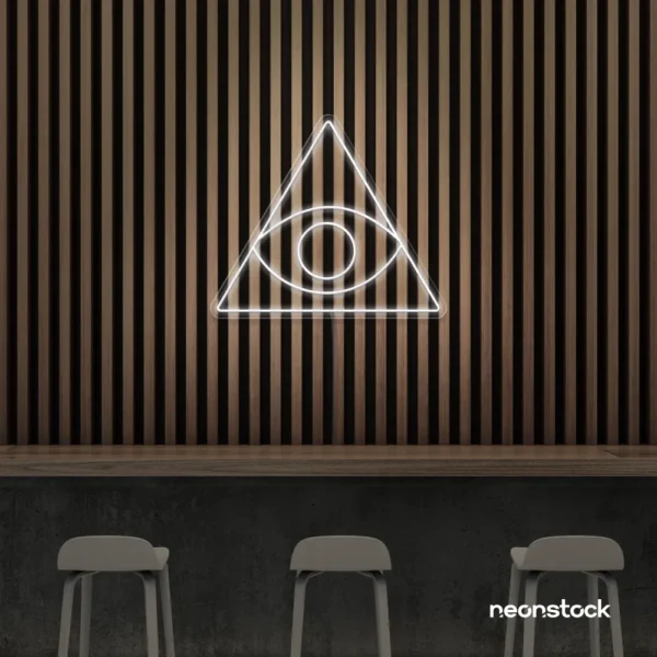 Eye of Providence neon sign in white – symbolic LED wall decor for spiritual and modern spaces.