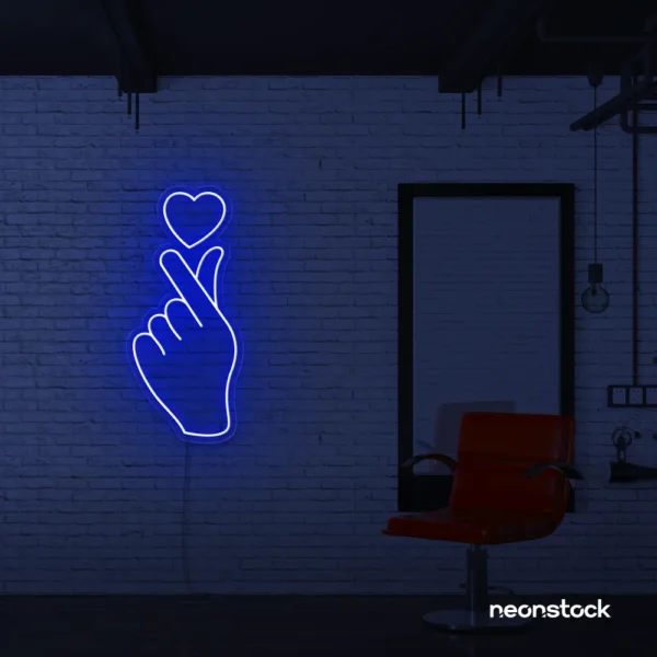 Finger heart neon sign in dark blue for bedroom and dorm room decor