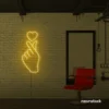 Finger heart neon sign in golden yellow for bedroom and dorm room decor