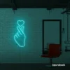 Finger heart neon sign in mint green for bedroom and dorm room decor