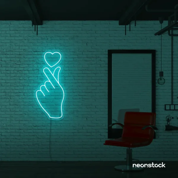 Finger heart neon sign in mint green for bedroom and dorm room decor