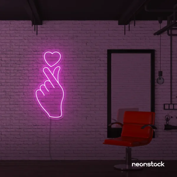 Finger heart neon sign in pink for bedroom and dorm room decor