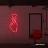 Finger heart neon sign in red for bedroom and dorm room decor