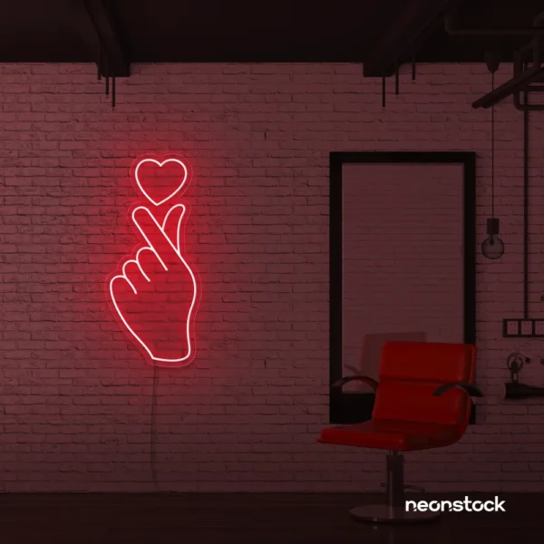 Finger heart neon sign in red for bedroom and dorm room decor