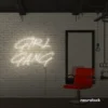 Girl Gang neon sign in neutral white for dorm rooms, glam spaces, and bestie walls.