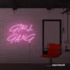 Girl Gang neon sign in baby pink for dorm rooms, glam spaces, and bestie walls.