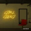 Girl Gang neon sign in golden yellow for dorm rooms, glam spaces, and bestie walls.