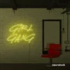 Girl Gang neon sign in lemon yellow for dorm rooms, glam spaces, and bestie walls.