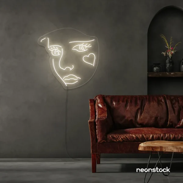 Girl Face neon sign in Neutral White for bedroom wall decor or teen game room