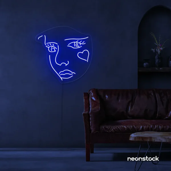 Girl Face neon sign in Dark Blue for bedroom wall decor or teen game room