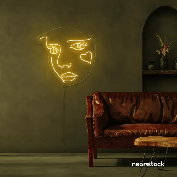 Girl Face neon sign in Golden Yellow for bedroom wall decor or teen game room