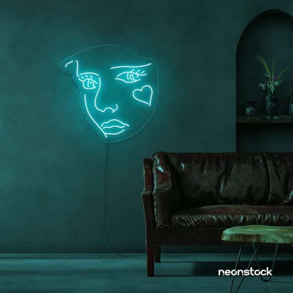 Girl Face neon sign in Mint Green for bedroom wall decor or teen game room