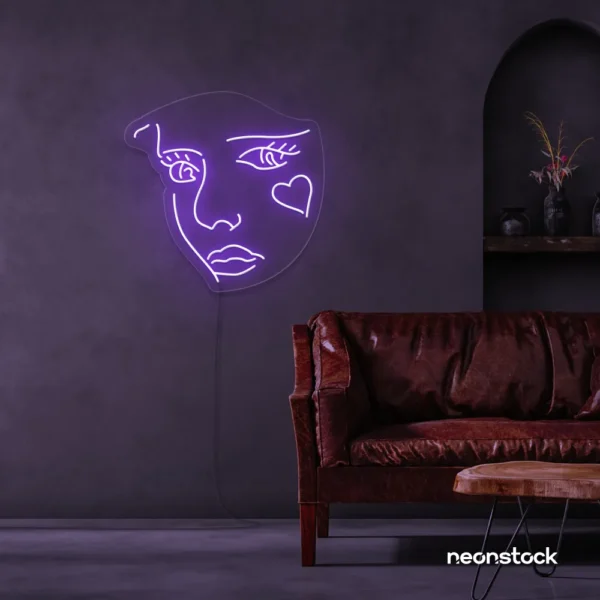 Girl Face neon sign in Purple for bedroom wall decor or teen game room