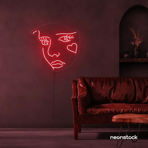 Girl Face neon sign in Red for bedroom wall decor or teen game room
