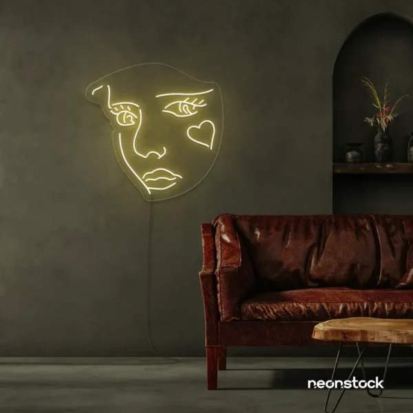 Girl Face neon sign in Warm White for bedroom wall decor or teen game room