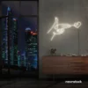 Hands shooting heart neon sign in neutral white – romantic LED wall decor.