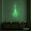 Hanging bulb neon sign in green for cafes, offices, and creative spaces.