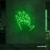 Holding hands neon sign in deep green – emotional LED wall decor.