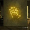 Holding hands neon sign in golden yellow – emotional LED wall decor.