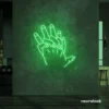 Holding hands neon sign in green – emotional LED wall decor.