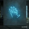 Holding hands neon sign in ice blue – emotional LED wall decor.