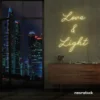 Love and Light neon sign in warm white for weddings, romantic decor, and celebration backdrops.