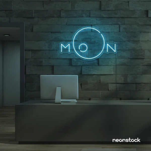 Moon neon sign in ice blue for aesthetic room decor