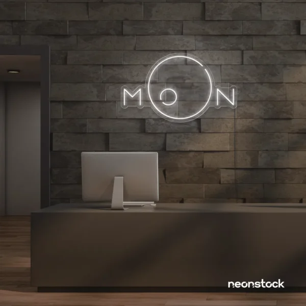 Moon neon sign in white for aesthetic room decor