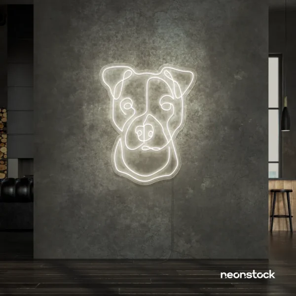 Pitbull dog neon sign in neutral white for pet decor, dog lovers, and modern interiors.