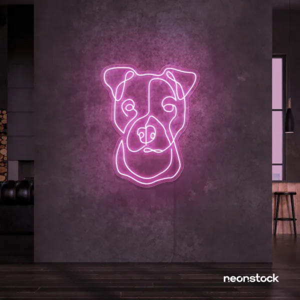 Pitbull dog neon sign in baby pink for pet decor, dog lovers, and modern interiors.