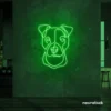 Pitbull dog neon sign in deep green for pet decor, dog lovers, and modern interiors.