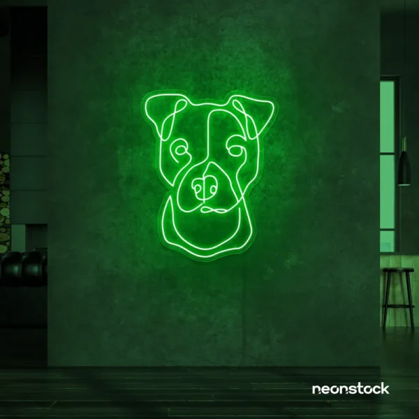 Pitbull dog neon sign in deep green for pet decor, dog lovers, and modern interiors.