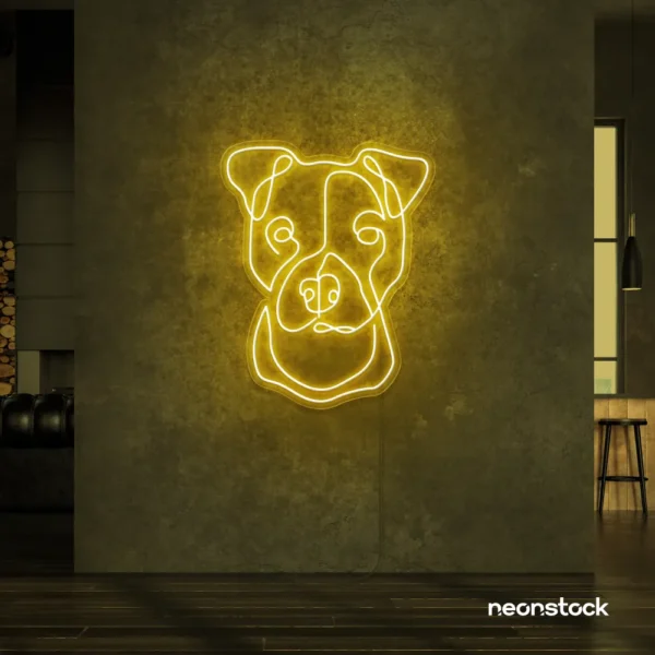 Pitbull dog neon sign in golden yellow for pet decor, dog lovers, and modern interiors.