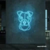 Pitbull dog neon sign in ice blue for pet decor, dog lovers, and modern interiors.