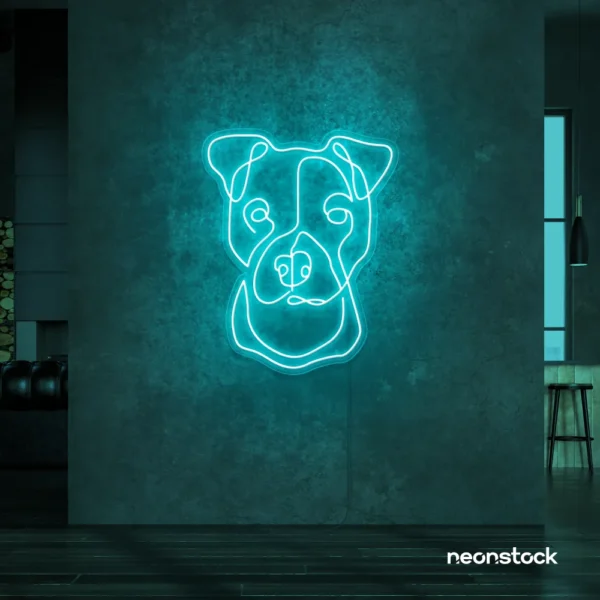Pitbull dog neon sign in mint green for pet decor, dog lovers, and modern interiors.