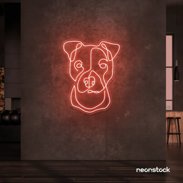 Pitbull dog neon sign in peachy pink for pet decor, dog lovers, and modern interiors.