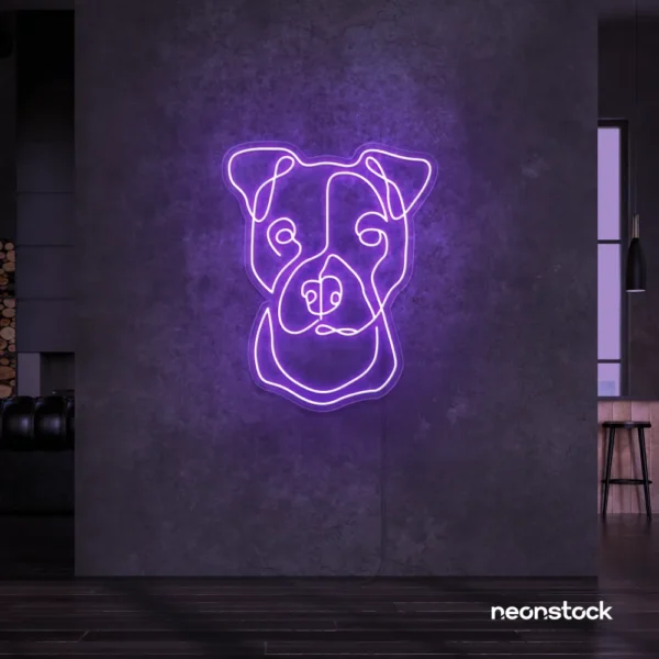 Pitbull dog neon sign in purple for pet decor, dog lovers, and modern interiors.