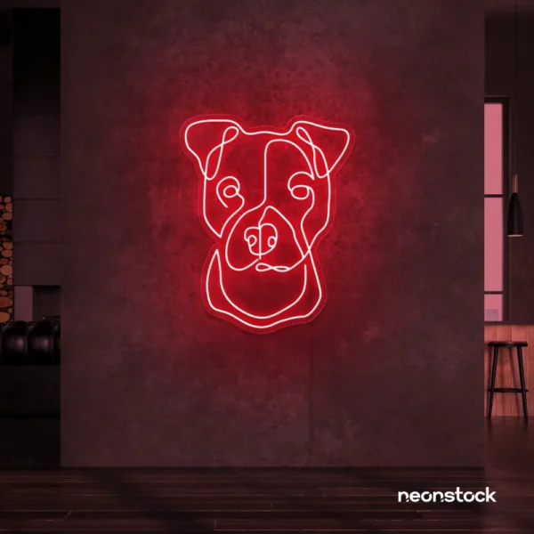 Pitbull dog neon sign in red for pet decor, dog lovers, and modern interiors.