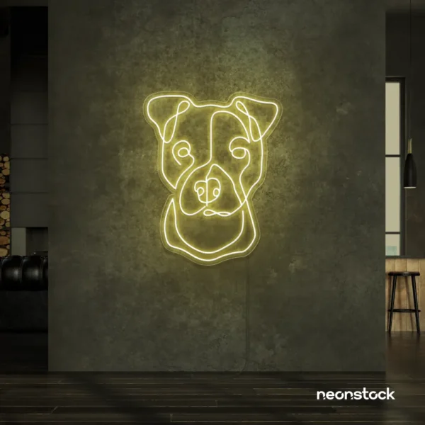 Pitbull dog neon sign in warm white for pet decor, dog lovers, and modern interiors.