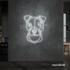 Pitbull dog neon sign in white for pet decor, dog lovers, and modern interiors.