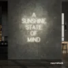 A Sunshine State of Mind neon sign in neutral white for beachy decor, positive vibes, and cozy spaces.