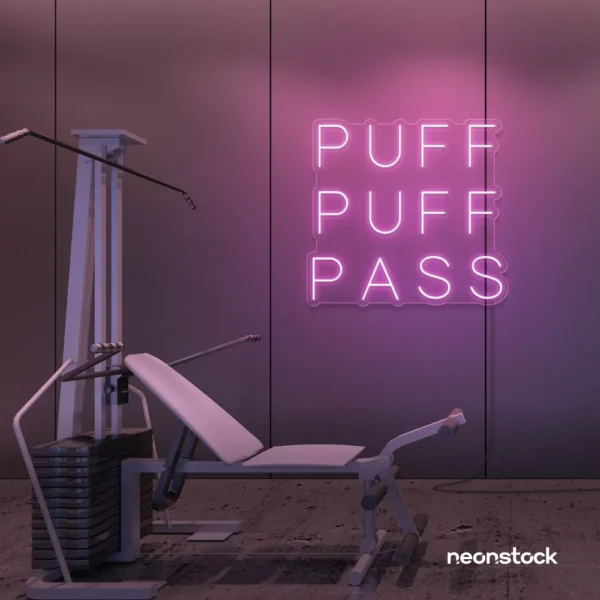 Puff Puff Pass neon sign in puff puff pass pink for man caves, smoking lounges, and garage walls.