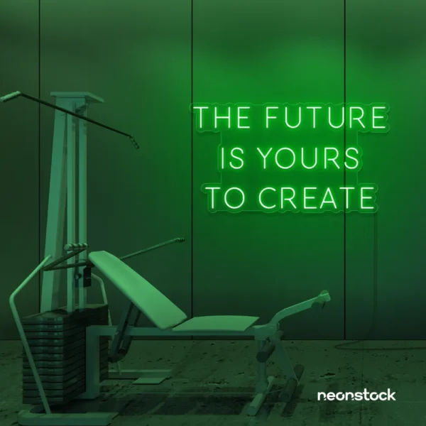 The Future Is Yours To Create neon sign in deep green for dream boards, entrepreneur decor, and creative offices.
