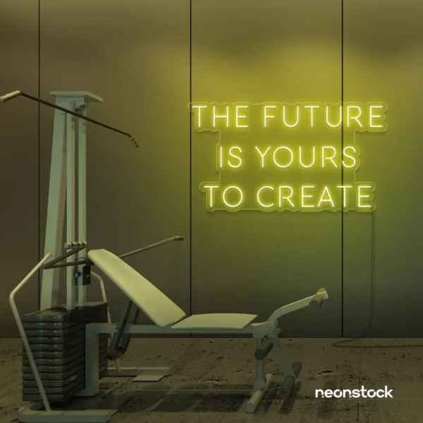 The Future Is Yours To Create neon sign in lemon yellow for dream boards, entrepreneur decor, and creative offices.