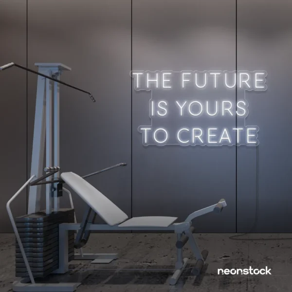 The Future Is Yours To Create neon sign in white for dream boards, entrepreneur decor, and creative offices.