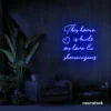 This Home Is Built on Love and Shenanigans neon sign in dark blue for family walls, living rooms, and cozy decor.